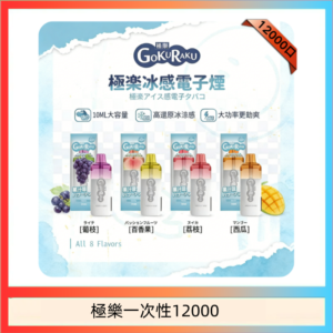 【8種口味】極楽 12000口一次性電子煙|超大容量 |口感絲滑|新品